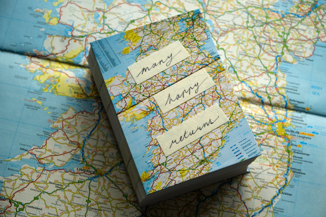 Product photo of handmade photobook front cover on map of Ireland