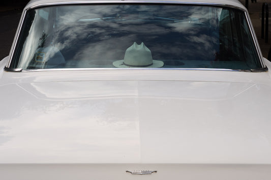 White Hat, White Car A4 Print